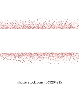 Pink golden glitter made of hearts. Scatter lines on white valentine background. Vector illustration.