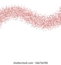 Pink golden glitter made of hearts. Top wave on white valentine background. Vector illustration.