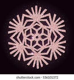 Pink golden glitter pleasing snowflake. Luxurious christmas design element, vector illustration.