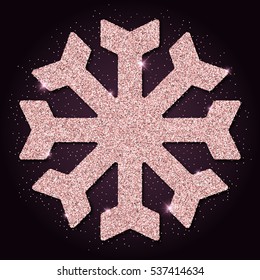 Pink golden glitter sightly snowflake. Luxurious christmas design element, vector illustration.