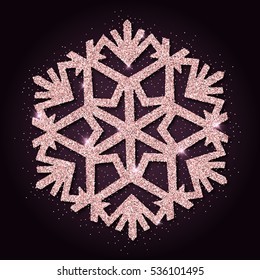 Pink golden glitter splendid snowflake. Luxurious christmas design element, vector illustration.