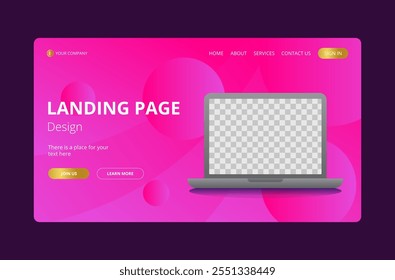 Pink and golden landing page design.