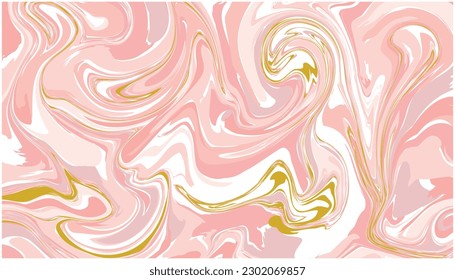 Pink and golden liquid marbleling texture, vector illustration, geometric waves lines, abstract diagonal background for interior poster.