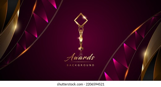 Pink Golden Side Corner Curve Flow Polygonal Award Background. Trophy on Luxury Background. Modern Abstract Design Template. LED Visual Motion Graphics. Wedding Invitation Poster. Certificate Design.