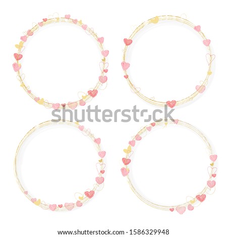 pink and golden watercolor hearts wreath frame eps10 vectors illustration