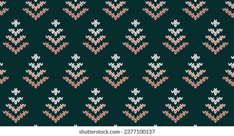 Pink gradiant arrow on green knitted pattern, Festive Sweater Design. Seamless Knitted Pattern