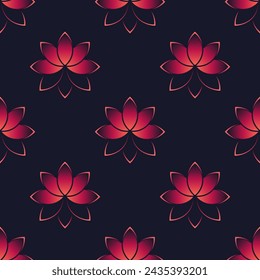 Pink gradiennt flowers on black background. Vector seamless pattern. Best for textile, wallpapers, wrapping paper, package and your design.