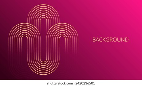Fondo abstracto de gradiente rosado con diseño de líneas onduladas doradas. Patrón geométrico clásico. Plantilla de afiche o banner web retro. Líneas mezcladas
