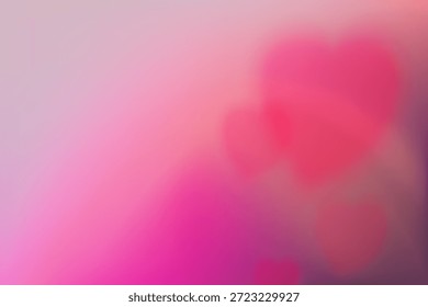 Pink gradient background with blur hearts. Pastel vector fantasy gradient for Valentines Day. Vector illustration.