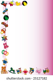 pink gradient background with a colorful border of toys. Designed for content to be added