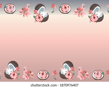 Fondo degradado rosa con flamencos y flores