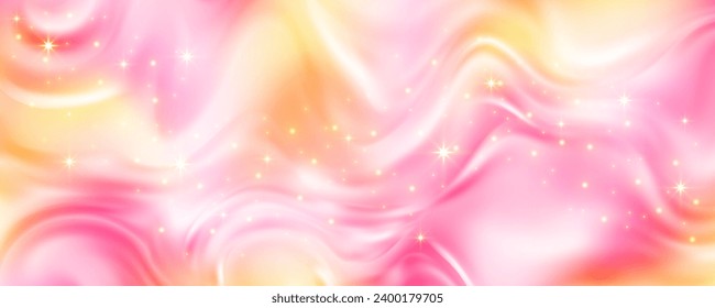 Pink gradient background. Orange and yellow mesh pastel backdrop. Peach warm blurry sky with stars and bokeh. Liquid fluid texture.