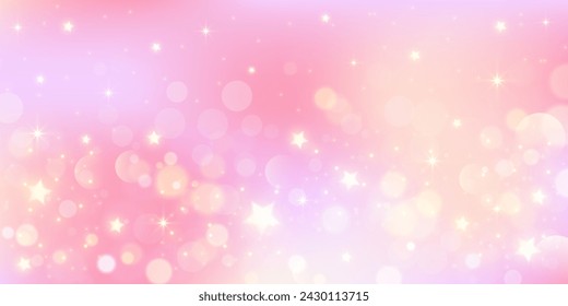 Pink gradient background. Orange and yellow mesh pastel backdrop. Peach warm blurry sky with stars and bokeh. Liquid fluid texture.