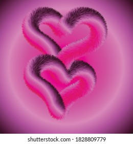 Pink gradient background with two fluffy hearts.