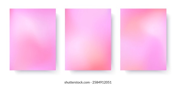Pink gradient backgrounds in soft pastel tones.Romantic vector wallpaper templates.Modern blurred covers for banners,branding design,web,social media,ad,promo offers.