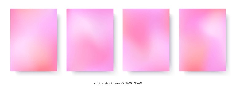 Pink gradient backgrounds in soft pastel tones.Romantic vector wallpaper templates.Modern soft blurred covers for banners,branding design,web,social media,ad,promo offers.