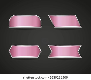 Pink gradient badge set. Rounded rectangle, ribbon shape, flag.  Website button
