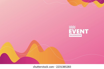 Pink gradient colored abstract background with yellow and purple colored curvy elements decoration. Suitable for event, webinar, presentation, meeting, and exhibition.