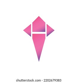 Pink gradient colored kite vector logo. Logo for apps, business, industry, technology, event, company, and product.