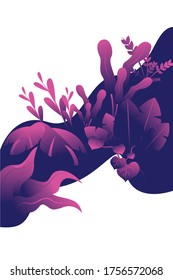Pink gradient colour plants ornament with variant plants on a liquid background 