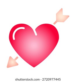 Corazón degradado rosa perforado por el icono de flecha. Símbolo romántico brillante, estilo de Vector moderno. Perfecto para el día de San Valentín, amor, diseños de bodas y citas, App, logotipos, pegatinas, tarjetas.