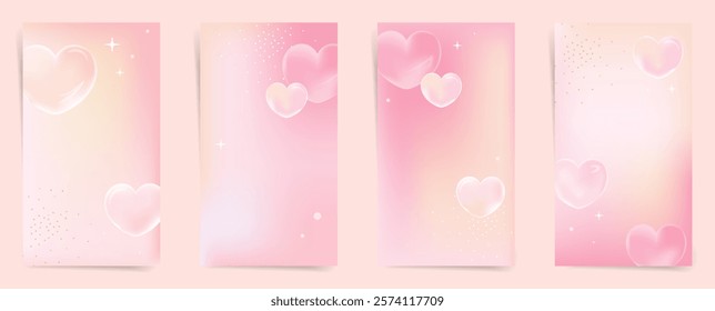 Pink gradient hearts for romantic love wedding phone invites background templates.