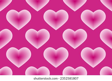 Pink Gradient Hearts Seamless Pattern. Valentines Day and Love Greeting Card. Barbie Doll style texture, editable stroke