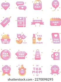 pink gradient icon set for mother day