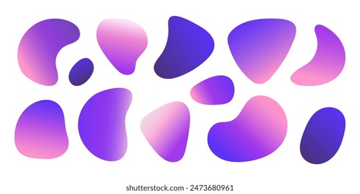 Pink gradient Liquid spot blob set isolated on white. Irregular geometric shape background for text highlight. Abstract colorful blot. Modern organic dynamic figure. Design element