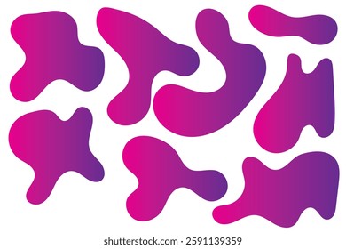 Pink gradient Liquid spot blob set isolated on white. Irregular geometric shape background for text highlight. Abstract colorful blot. Modern organic dynamic figure. Design element