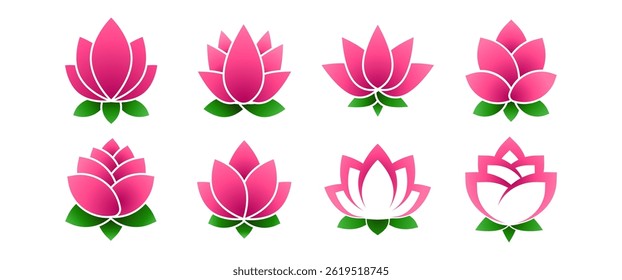 Pink Gradient Lutus illustration vector design, Pink Water lily icon set, Clip art for Decoration, Flower graphic elements, Wellness, Spa, Relax, Yoga sign and symbol, (Editable)