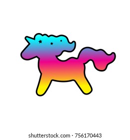 Pink gradient magic silhouette unicorn. Vector cartoon character illustration. Design for child t-shirt. Girls, kid. magic concept. Isolated on white. Unicorn animal baby badge