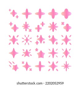 Pink gradient shiny star vector set. Glow, sparkle, magical