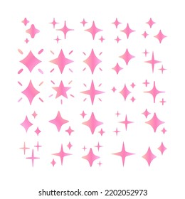 Pink gradient shiny star vector set. Glow, sparkle, magical