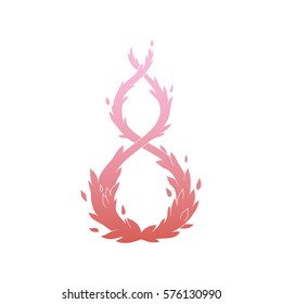 Pink gradient spiral floral element isolated on white background