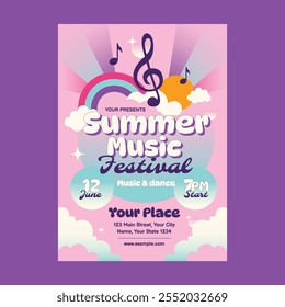Pink Gradient Summer Music Festival Social Media Flyer