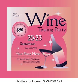 Pink Gradient Wine Tasting Party Social Media Post