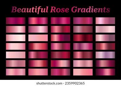 Pink gradients vector set. Barbie theme. Rose color palette swatch templates. Metal pink pastel gradients for valentine cards, certificate, ribbon, banner. Vector neon foil color gradations EPS10