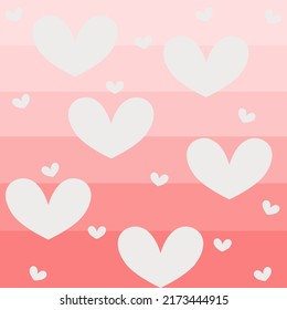 Pink gradrient background with white hearts, made in paper cutout style. For valentines day greeting card or wedding invitation background party design.Creative with cartoon style vector illustration.
