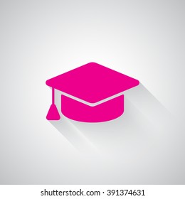 Pink Graduation Cap web icon on light grey background