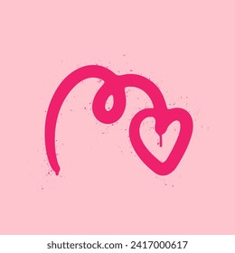 Pink graffiti clip art. Urban street style. Valentine day elements. Arrow with heart. Y2k love sign. Splash effects and drops. Grunge and spray texture.