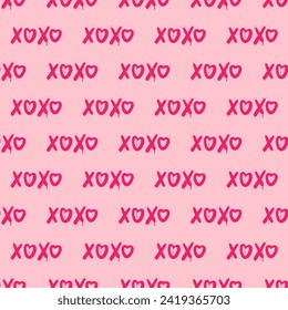 Pink graffiti clip art. Urban street style. Xoxo seamless pattern. Valentine's day elements. Modern print. Y2k love sign. Splash effects and drops. Grunge and spray texture.
