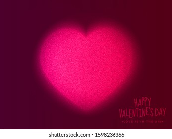 Rosa Grain Texture Heart auf Burgund Hintergrund für Happy Valentinstag, Liebe ist in der Luft.