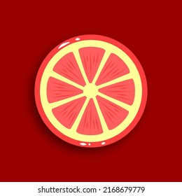 Pink Grapefruit, half cut citrus, vector illustration. Round fruit icon.