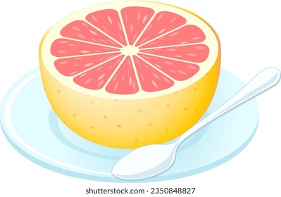 Pomelo rosa sobre un plato aislado de fondo blanco