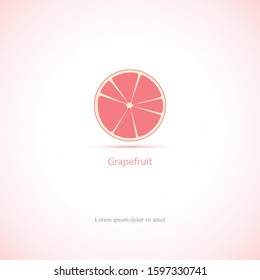 Pink grapefruit slice isolated on pink gradient background with realistic shadow. Template illustration.