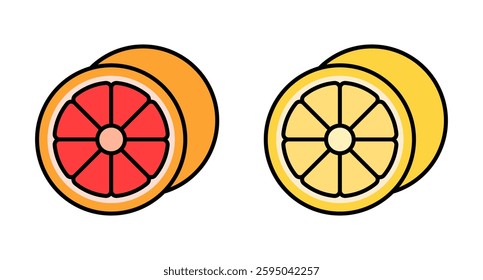 Pink grapefruit and white grapefruit icon set. Vector.