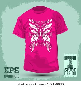 Pink Graphic T-shirt design - Stylized Butterfly - Vector illustration - t-shirt print