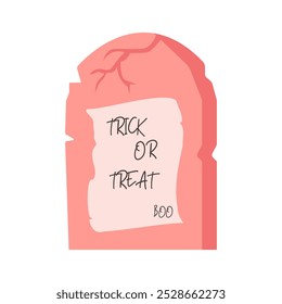 Pink gravestone. Cute spooky Halloween element in flat style. Vector illustration