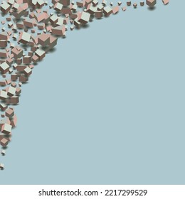Pink and Gray Box Vector Blue Background. 3d Element Image. Pastel Confetti Style Cover. Abstract Cube Paper.